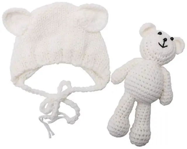 Main image of Newborn Baby Crochet Knit Costume Photography Prop Baby Bear Hat and Doll Set