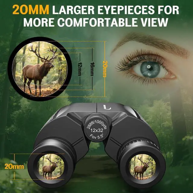 Alt view image 2 of 6 - 12x32 Compact Binoculars for Adults - Small Pocket Binos with FMC&BAK4, Wide 273ft/1000yds Field of View - Easy Focus for Bird Watching, Hiking, Cruises, Travel, Gifts for Men Women