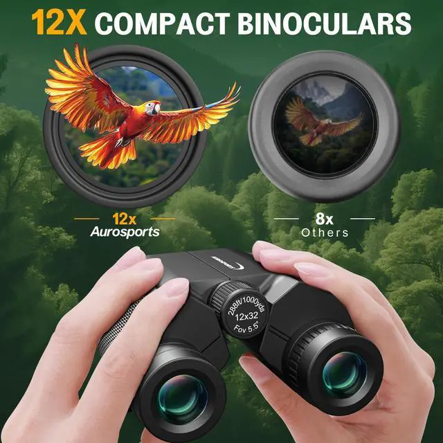 Alt view image 4 of 6 - 12x32 Compact Binoculars for Adults - Small Pocket Binos with FMC&BAK4, Wide 273ft/1000yds Field of View - Easy Focus for Bird Watching, Hiking, Cruises, Travel, Gifts for Men Women