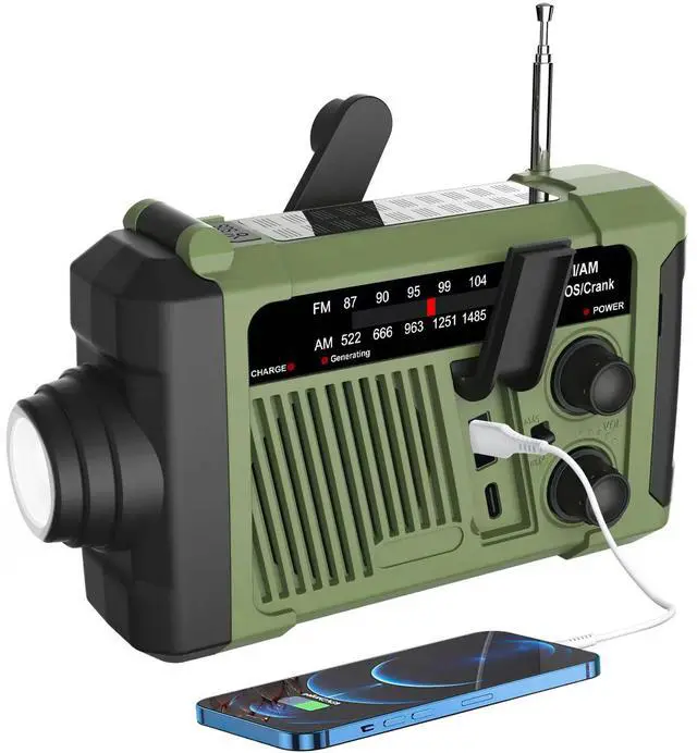 Main image of Emergency Weather Radio, NOAA Solar Hand Crank Radio with Flashlight | NOAA/AM/FM/WB radio,flashlight,COB reading light,USB charging,Size:6.9x2.2x3.8in,Users:homeowners,campers,hikers,travelers