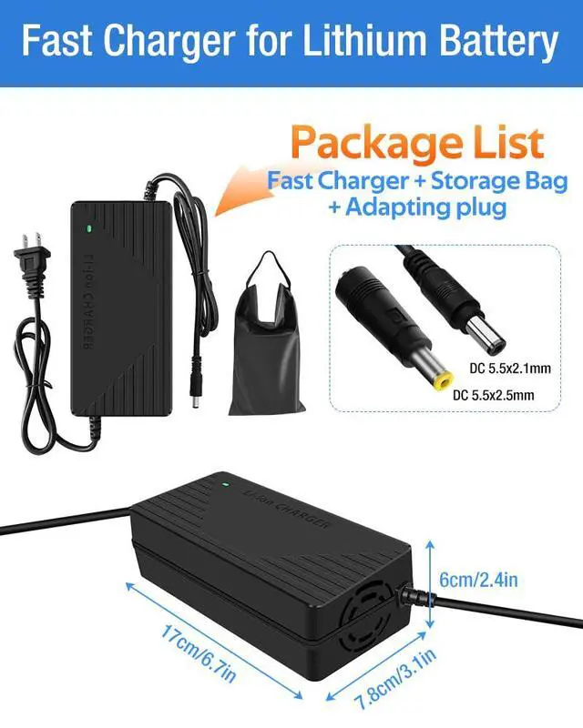 Alt view image 2 of 6 - 54.6V 3A / 5A Super Fast Charger for 48V Battery,7 Types of Plugs to Choose from, No Need Adapter,More Secure.Compatible with Most Plugs. with Cooling System (DC2.1/2.5mm-3A)