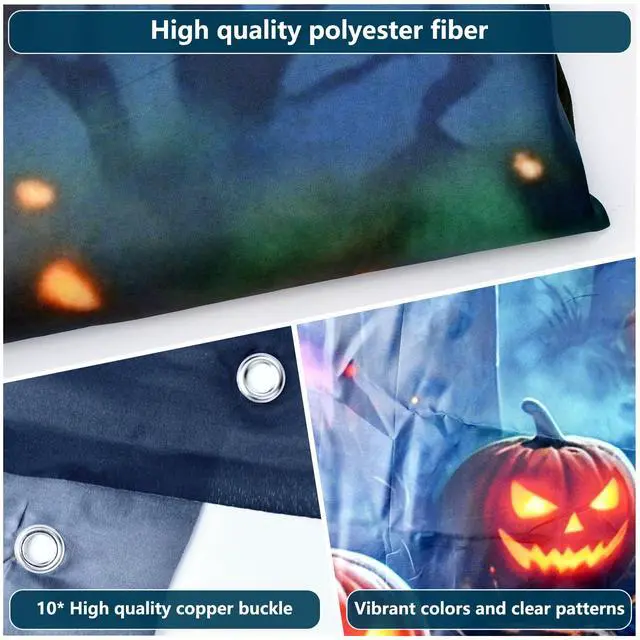 Alt view image 3 of 6 - 16 x 7 FT Halloween Garage Door Cover Banner Scary Witch Haunted House Backdrop with Ghosts, Pumpkins and Lightning, Horror Outdoor Garage Door Cover Decoration for Yard Party Supplies