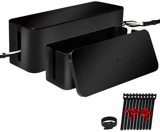 Main image of Cable Management Box, 2 Set Cable Organizer for Cable and Cord Management, Storage and Holder to Cover and Hide & Power Strips & Cords (Black)