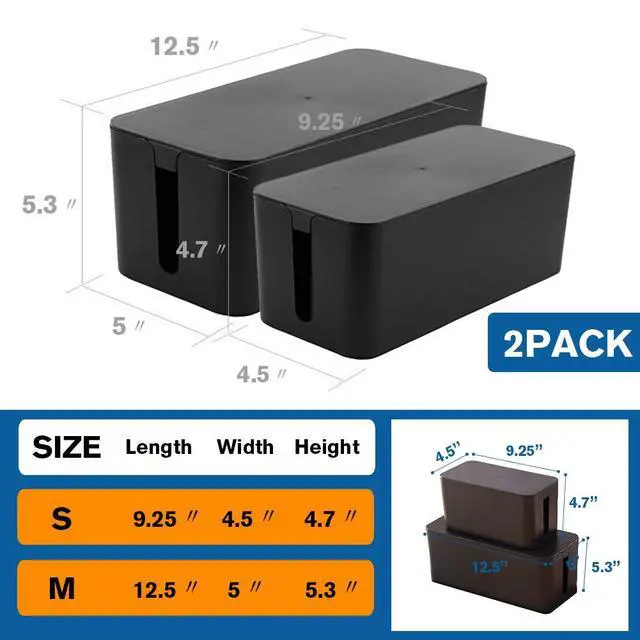 Alt view image 5 of 6 - Cable Management Box, 2 Set Cable Organizer for Cable and Cord Management, Storage and Holder to Cover and Hide & Power Strips & Cords (Black)