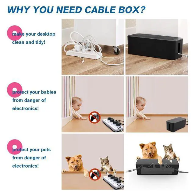 Alt view image 6 of 6 - Cable Management Box, 2 Set Cable Organizer for Cable and Cord Management, Storage and Holder to Cover and Hide & Power Strips & Cords (Black)