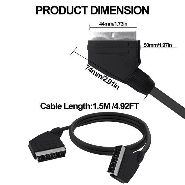 Alt view image 4 of 6 - SCART to SCART Cable Lead Adapter 1.5M | Fully Wired 21 Pin Male to Male Nickel Plated Audio Video Connector Extension Cable for TV VCR DVD-2pcs
