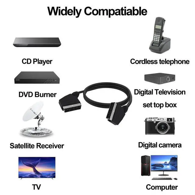 Alt view image 5 of 6 - SCART to SCART Cable Lead Adapter 1.5M | Fully Wired 21 Pin Male to Male Nickel Plated Audio Video Connector Extension Cable for TV VCR DVD-2pcs