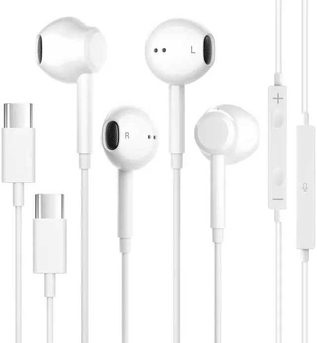 Main image of 2 Pack USB C Headphones Wired for iPhone 17/16/15 Series, for iPad Pro Air 5/4/Mini 6/iPad 10th, Type C Earbuds for MacBook Pro/air, Control Microphone, Volume, Music
