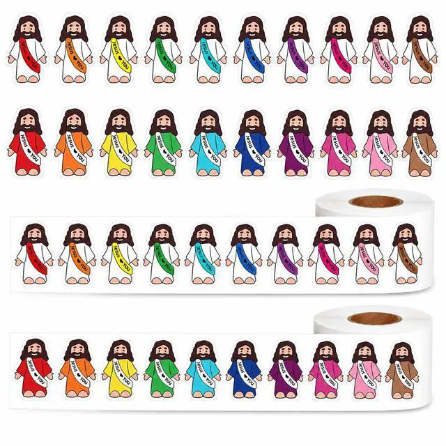 Main image of 1600 Pcs Jesus Love You Stickers Roll, 1.5 x 1.1 Inch Cute Cartoon Christian Stickers for Kids, Inspirational Religious Stickers for Sunday School, VBS, Church Rewards & Crafts