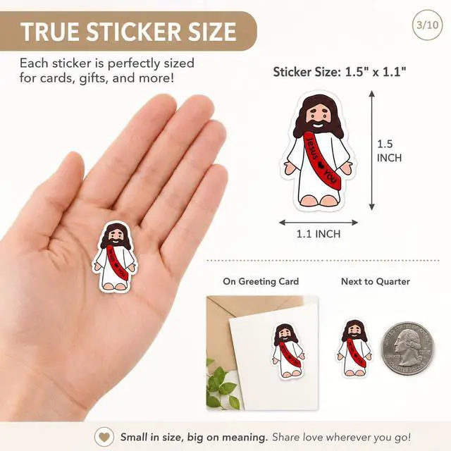 Alt view image 2 of 6 - 1600 Pcs Jesus Love You Stickers Roll, 1.5 x 1.1 Inch Cute Cartoon Christian Stickers for Kids, Inspirational Religious Stickers for Sunday School, VBS, Church Rewards & Crafts
