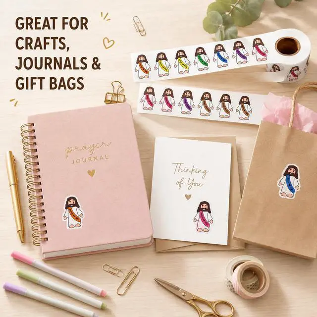 Alt view image 5 of 6 - 1600 Pcs Jesus Love You Stickers Roll, 1.5 x 1.1 Inch Cute Cartoon Christian Stickers for Kids, Inspirational Religious Stickers for Sunday School, VBS, Church Rewards & Crafts