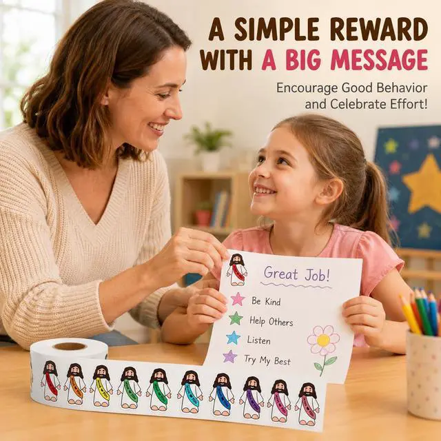 Alt view image 6 of 6 - 1600 Pcs Jesus Love You Stickers Roll, 1.5 x 1.1 Inch Cute Cartoon Christian Stickers for Kids, Inspirational Religious Stickers for Sunday School, VBS, Church Rewards & Crafts