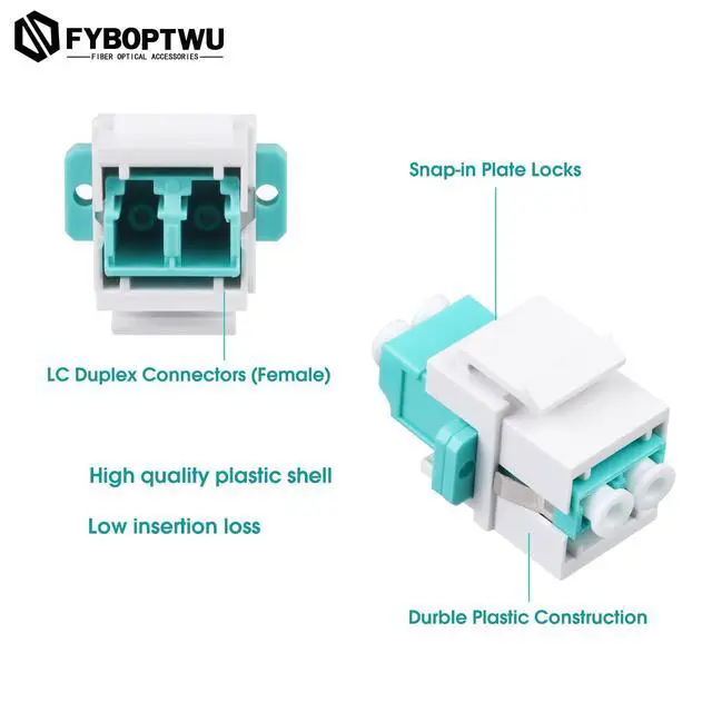 Alt view image 2 of 3 - LC-LC Duplex OM3Keystone Fiber Adapter, 10pcs | LC Duplex OM3 keystone couplers, Multimode, for fiber wall plates and patch panels. Low insertion loss, snap-in design