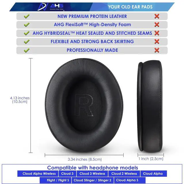 Alt view image 6 of 6 - Premium Replacement Hyper X Cloud earpads Compatible with Kingston HyperX Cloud Alpha Wireless 2 Cloud 3 Wireless Flight 2 Stinger 2 Headset and More. Easy DIY Fit