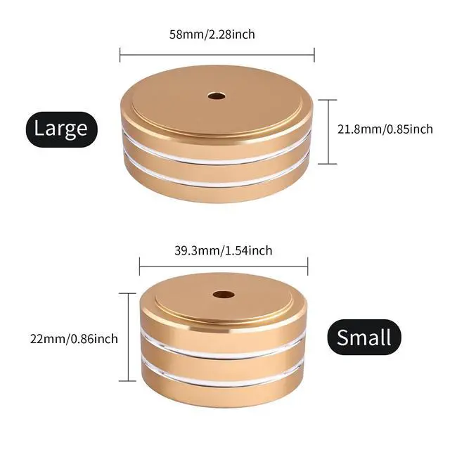 Alt view image 5 of 6 - HiFi Audio Isolation Feet 4-Pack Gold-Large 58 * 22mm | Aluminum Alloy, Non-slip Rubber Ring Base, Turntable Isolation Pads for Speakers, Turntables, Subwoofers, Amplifier
