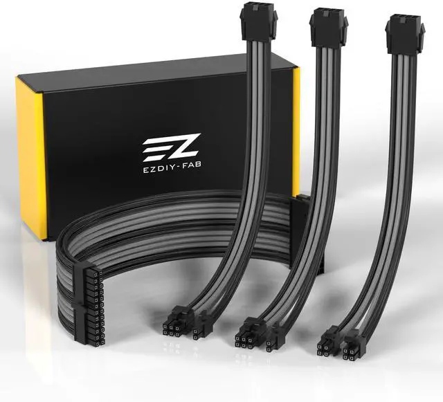 Main image of PSU Cable Extension Kit, 18AWG, ATX/EPS/PCIe, 30cm, Black Grey | PET Sleeved Cables, Cable Combs Included, 4-Cable Extension, Flexible Routing, Clean Cable Setup, Custom PC Builds