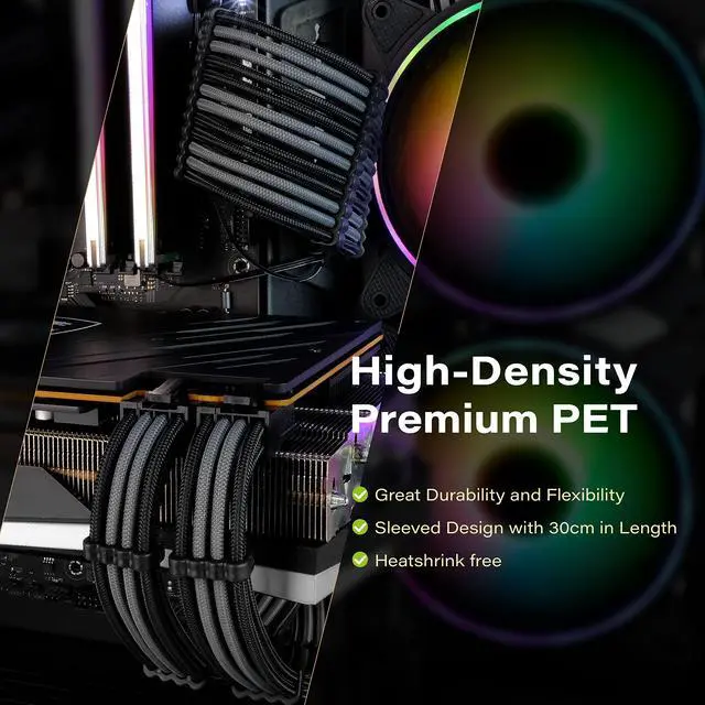 Alt view image 4 of 6 - PSU Cable Extension Kit, 18AWG, ATX/EPS/PCIe, 30cm, Black Grey | PET Sleeved Cables, Cable Combs Included, 4-Cable Extension, Flexible Routing, Clean Cable Setup, Custom PC Builds