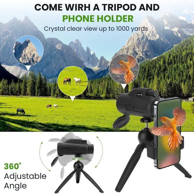 Alt view image 5 of 6 - 12x50 High Power Monocular Telescope for Adults | with Smartphone Holder & Tripod, Compact Monocular with Bak4 Prism and Fmc Lens,Gifts for Men Bird Watching Hiking