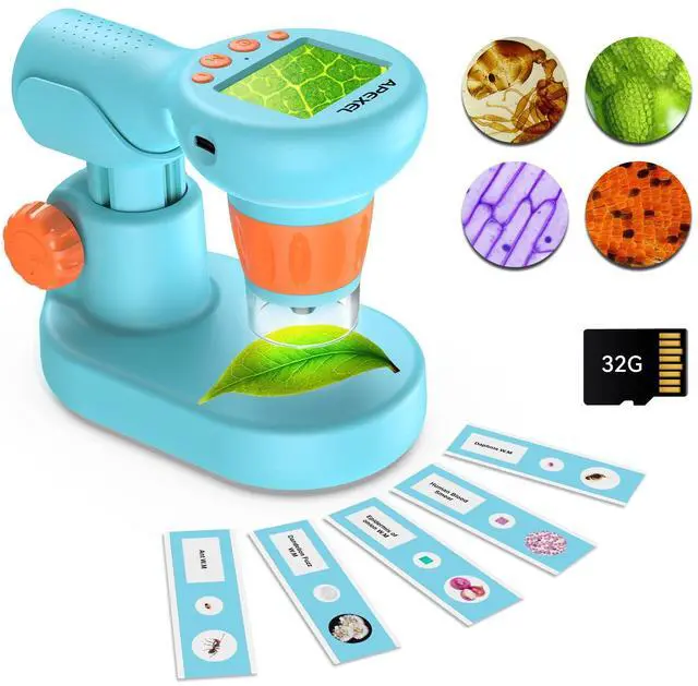 Main image of 800X Handheld Digital Microscope with 2 IPS Screen, Photo & Video Portable Microscope with Adjustable Lights (Including SD Card & Slides)