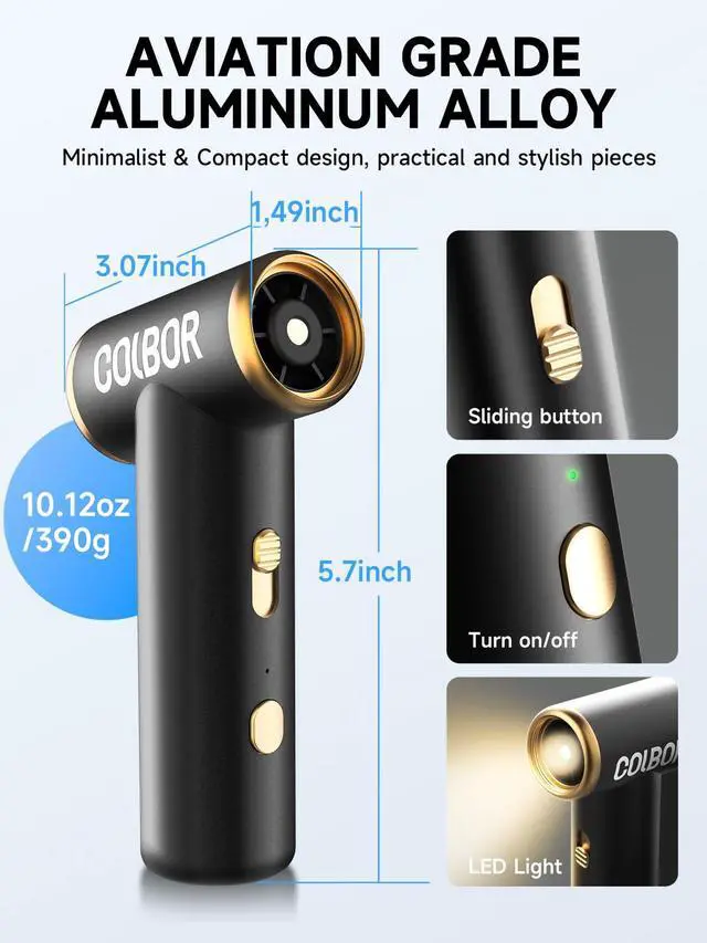 Alt view image 3 of 6 - Compressed Air Duster Electric Mini Blower for PC Cleaning Kit 100000RPM Cordless with LED Light & Nozzle Rechargeable Air Cleaner Keyboard Plumero de aire comprimido Turbo Jet Fan