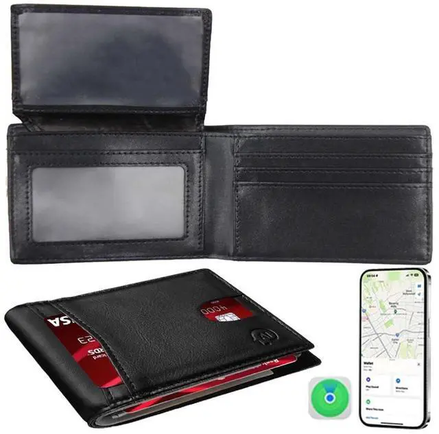 Main image of Smart Tracker Wallet for Men,Compatible with Android and Ios, Mens Wallet GPS Tracker Card Holder With Men Gift for Christmas. (Carbon Black) (ID window, Black)