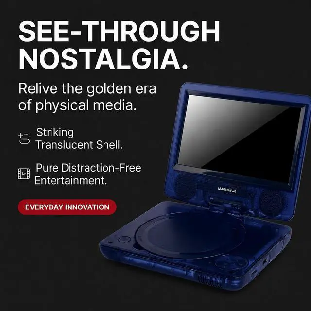 Alt view image 2 of 6 - 7 Inch Portable DVD Player with Swivel Screen, Translucent DVD Player with USB SD Playback, RechargeableBattery, AV Out, Remote, Car Charger, 100240V / DC 5V