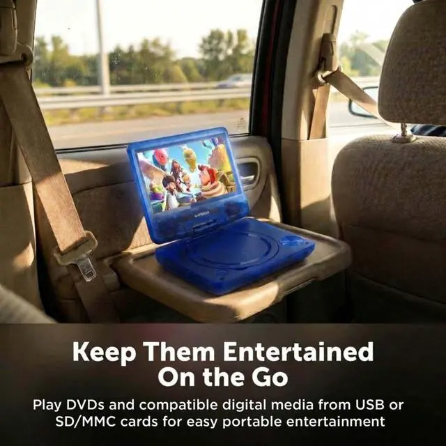 Alt view image 5 of 6 - 7 Inch Portable DVD Player with Swivel Screen, Translucent DVD Player with USB SD Playback, RechargeableBattery, AV Out, Remote, Car Charger, 100240V / DC 5V