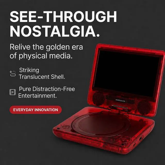Alt view image 2 of 6 - 7 Inch Portable DVD Player with Swivel Screen, Translucent DVD Player with USB SD Playback, RechargeableBattery, AV Out, Remote, Car Charger, 100240V / DC 5V