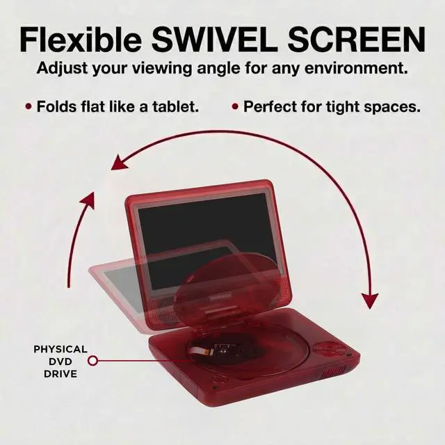 Alt view image 3 of 6 - 7 Inch Portable DVD Player with Swivel Screen, Translucent DVD Player with USB SD Playback, RechargeableBattery, AV Out, Remote, Car Charger, 100240V / DC 5V