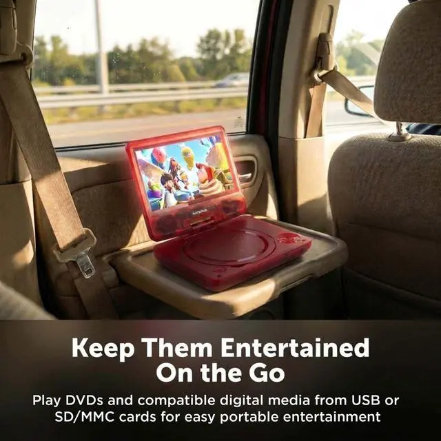 Alt view image 5 of 6 - 7 Inch Portable DVD Player with Swivel Screen, Translucent DVD Player with USB SD Playback, RechargeableBattery, AV Out, Remote, Car Charger, 100240V / DC 5V