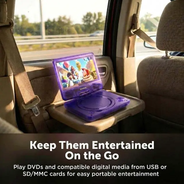 Alt view image 5 of 6 - 7 Inch Portable DVD Player with Swivel Screen, Translucent DVD Player with USB SD Playback, RechargeableBattery, AV Out, Remote, Car Charger, 100240V / DC 5V