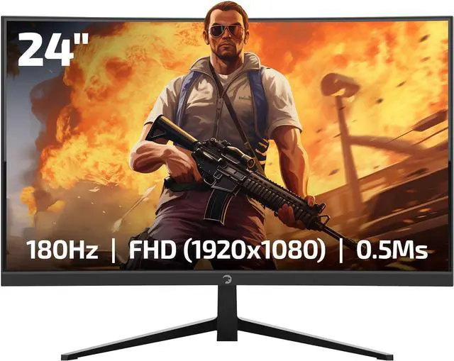 Main image of T40 23.6 Inch Curved Gaming Monitor, 180Hz 1080p Display, 0.5ms Response Time, VA Panel, AMD FreeSync, HDR Support, 125% sRGB, RGB Backlight, Dual Speakers, Zero Frame Design, HDMI/DP, 1800R