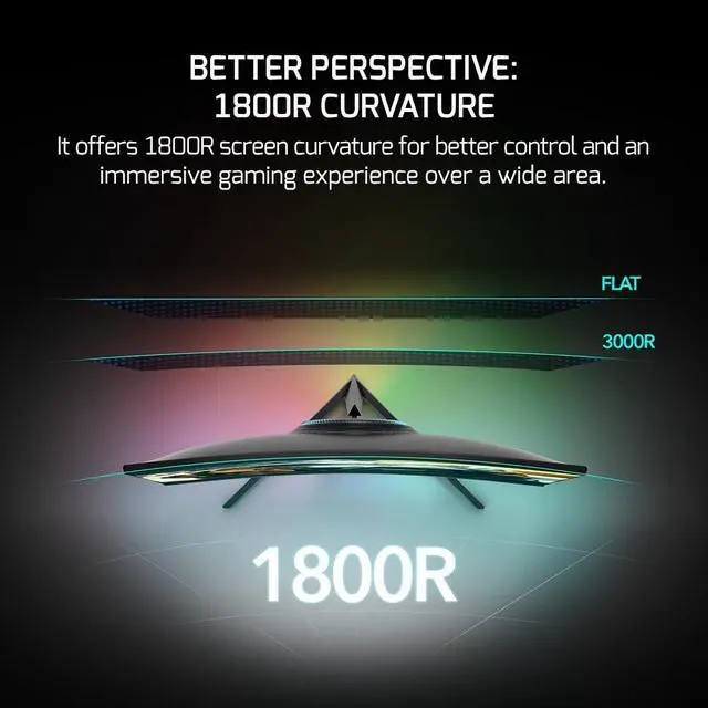 Alt view image 4 of 6 - T40 23.6 Inch Curved Gaming Monitor, 180Hz 1080p Display, 0.5ms Response Time, VA Panel, AMD FreeSync, HDR Support, 125% sRGB, RGB Backlight, Dual Speakers, Zero Frame Design, HDMI/DP, 1800R