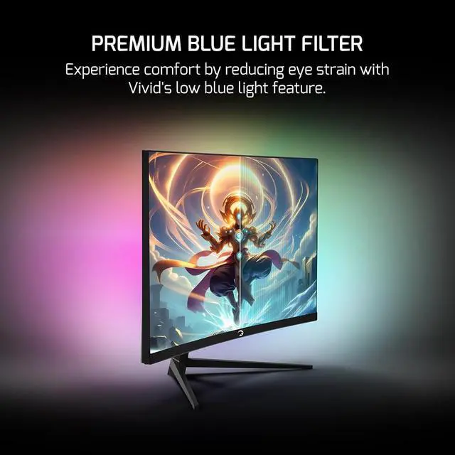 Alt view image 6 of 6 - T40 23.6 Inch Curved Gaming Monitor, 180Hz 1080p Display, 0.5ms Response Time, VA Panel, AMD FreeSync, HDR Support, 125% sRGB, RGB Backlight, Dual Speakers, Zero Frame Design, HDMI/DP, 1800R