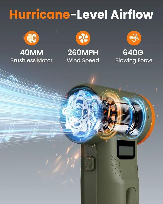 Alt view image 2 of 6 - RS40 Ultra Compressed Air Duster, 260MPH & 640G Hurricane Airflow | Replace 80,000 Air Cans, 6-Gear Adjustable, Max 120 Mins Runtime with Fast Charging for Heavy-Duty Clean