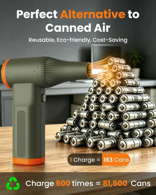 Alt view image 4 of 6 - RS40 Ultra Compressed Air Duster, 260MPH & 640G Hurricane Airflow | Replace 80,000 Air Cans, 6-Gear Adjustable, Max 120 Mins Runtime with Fast Charging for Heavy-Duty Clean