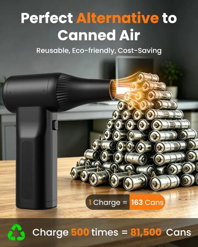 Alt view image 3 of 5 - RS40 Ultra Compressed Air Duster, 260MPH & 640G Hurricane Airflow | Replace 80,000 Air Cans, 6-Gear Adjustable, Max 120 Mins Runtime with Fast Charging for Heavy-Duty Clean