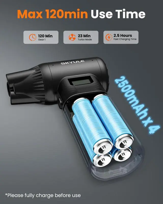 Alt view image 4 of 5 - RS40 Ultra Compressed Air Duster, 260MPH & 640G Hurricane Airflow | Replace 80,000 Air Cans, 6-Gear Adjustable, Max 120 Mins Runtime with Fast Charging for Heavy-Duty Clean