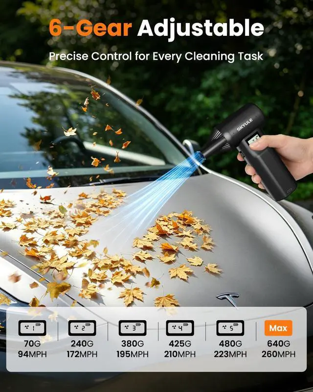 Alt view image 5 of 5 - RS40 Ultra Compressed Air Duster, 260MPH & 640G Hurricane Airflow | Replace 80,000 Air Cans, 6-Gear Adjustable, Max 120 Mins Runtime with Fast Charging for Heavy-Duty Clean