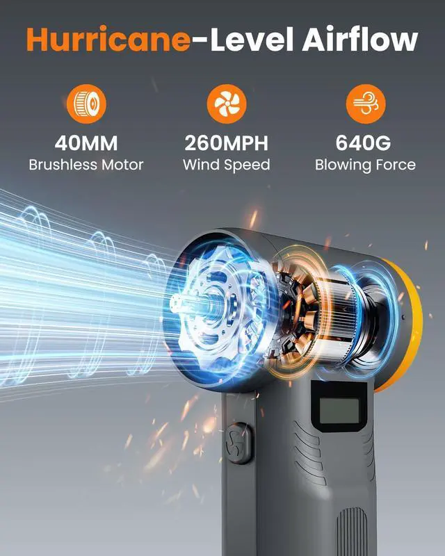 Alt view image 2 of 6 - RS40 Ultra Compressed Air Duster, 260MPH & 640G Hurricane Airflow | Replace 80,000 Air Cans, 6-Gear Adjustable, Max 120 Mins Runtime with Fast Charging for Heavy-Duty Clean