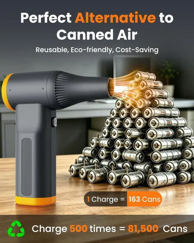 Alt view image 4 of 6 - RS40 Ultra Compressed Air Duster, 260MPH & 640G Hurricane Airflow | Replace 80,000 Air Cans, 6-Gear Adjustable, Max 120 Mins Runtime with Fast Charging for Heavy-Duty Clean