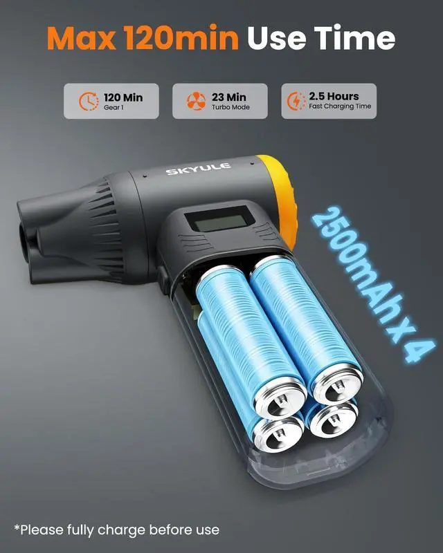 Alt view image 5 of 6 - RS40 Ultra Compressed Air Duster, 260MPH & 640G Hurricane Airflow | Replace 80,000 Air Cans, 6-Gear Adjustable, Max 120 Mins Runtime with Fast Charging for Heavy-Duty Clean