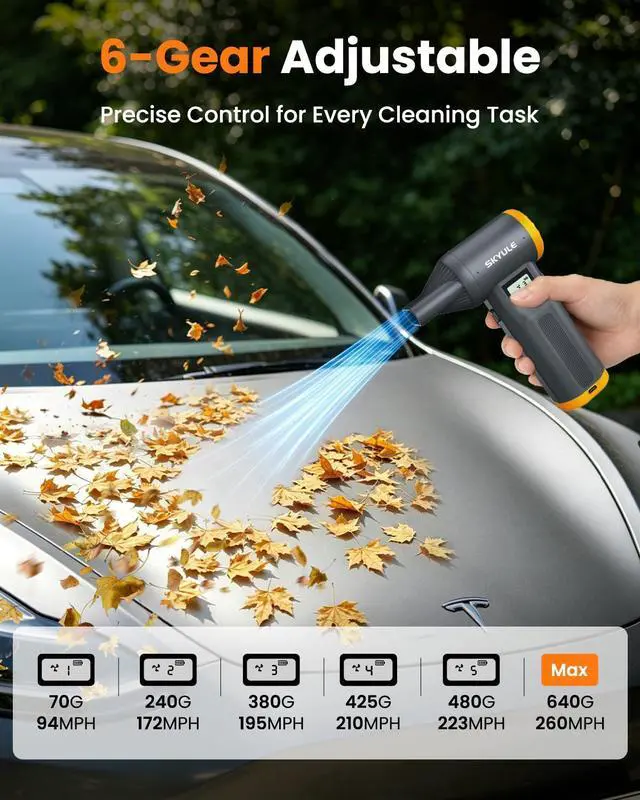 Alt view image 6 of 6 - RS40 Ultra Compressed Air Duster, 260MPH & 640G Hurricane Airflow | Replace 80,000 Air Cans, 6-Gear Adjustable, Max 120 Mins Runtime with Fast Charging for Heavy-Duty Clean