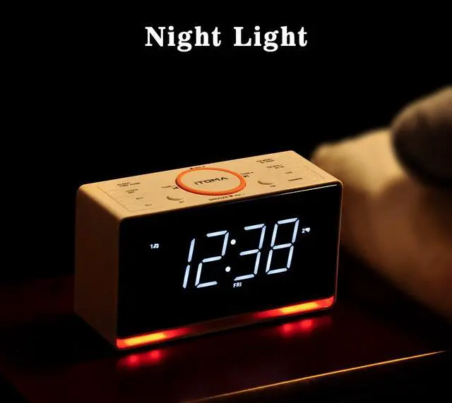 Alt view image 5 of 6 - Alarm Clock Radio, 1.4" White LED Display Clock with Bluetooth, FM Radio, Dual Alarm, Sleep Timer, Snooze, Auto & Manual Dimmer, USB Charger and Night Light CKS718