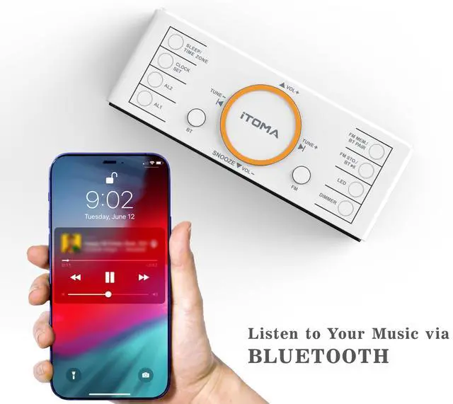 Alt view image 6 of 6 - Alarm Clock Radio, 1.4" White LED Display Clock with Bluetooth, FM Radio, Dual Alarm, Sleep Timer, Snooze, Auto & Manual Dimmer, USB Charger and Night Light CKS718