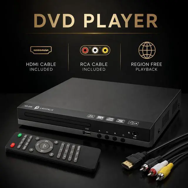 Alt view image 3 of 6 - DVD Player for TV with HDMI Port 1080P, Region Free DVD Player with USB Input, Remote Control, HDMI & RCA Cables Included, Includes Bonus Chair Exercise DVD & Resistance Band