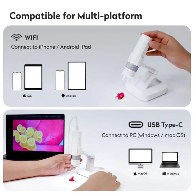 Alt view image 3 of 6 - M2C Wireless Digital Microscope 50X-1000X, Handheld Portable | 1080P HD USB Coin Microscope Compatible with iPhone, Android, iPad & PC, Perfect for Coin Collection & Science
