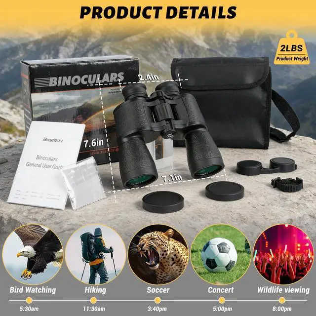 Alt view image 6 of 6 - Binoculars for Adults,10x50 High Powered Binoculars for Bird Watching | Compact Binoculars with Carrying Bag & Strap Waterproof Low Light Vision for Hunting Camping Travel Cruise Hiking Sports