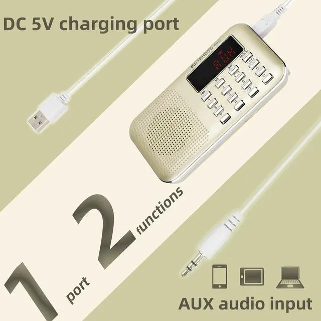 Alt view image 4 of 6 - PR11 AM FM Radio Portable, Rechargeable Transistor Radios(Gold) | for Outdoor, Rechargeable Battery, Headphone Jack, MP3 Player, Micro SD Card