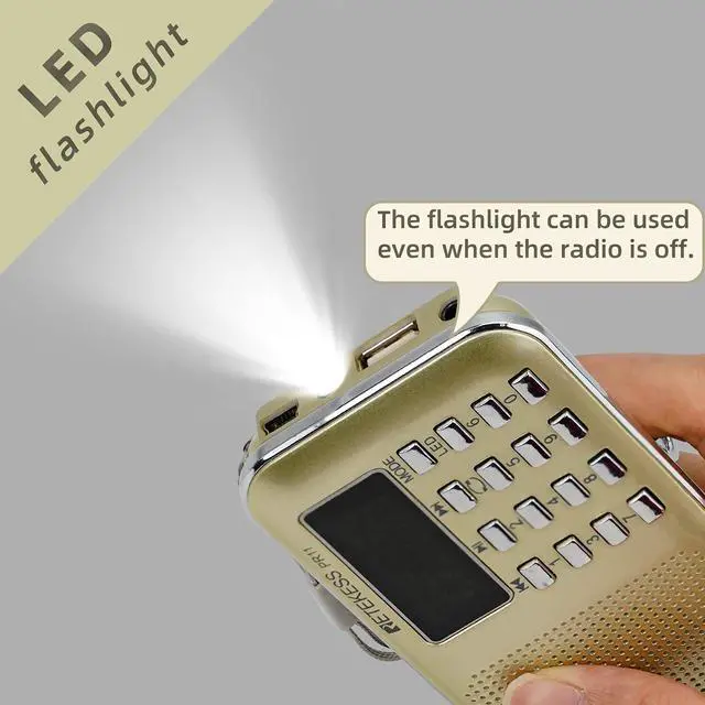 Alt view image 6 of 6 - PR11 AM FM Radio Portable, Rechargeable Transistor Radios(Gold) | for Outdoor, Rechargeable Battery, Headphone Jack, MP3 Player, Micro SD Card
